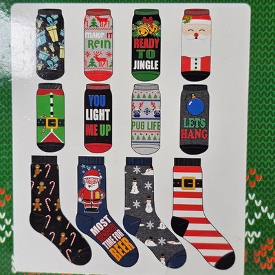New HYP Men 12 Days of Socks Advent Calendar Christmas Holiday 12 Pair Size 6-12