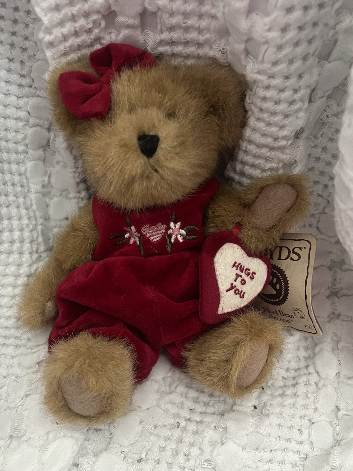Boyds Miss Hugaby Brown Red Plush Bear The Head Bean Collection Bow Heart
