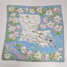 1950s Louisiana State Handkerchief/Hanky Scalloped Edge 13"x13" Souvenir