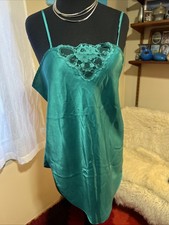 Vtg 90s Cinema Etoile M Mini Slip Dress Chemise Glossy Satin Teal USA MADE