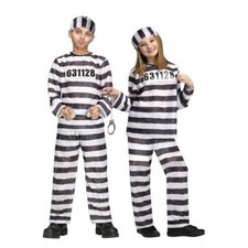 NEW Prisoner Costume Unisex Child Medium 6-8 Black White Striped Halloween