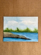 aceo atc original artist trading cards watercolor landscape pond lake nature art
