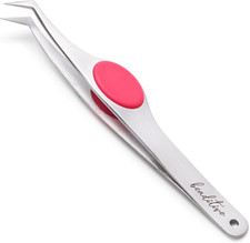 High Precision Angled Tip Tweezers with Cushion Grip - 4.7" Craft Tweezers for S