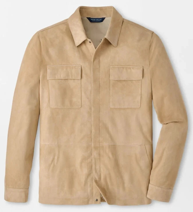 NEW MENS PETER MILLAR GOLF L/S FEATHERWEIGHT SUEDE SHIRT Jacket, MEDIUM, SAND