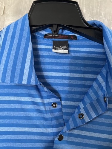 Tiger Woods Collection Polo Shirt With Snaps Size L Striped - Picture 2 of 4