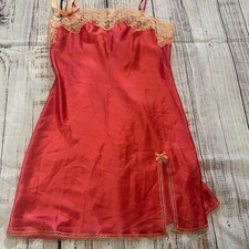 Victoria's Secret Vintage Red Satin and Peach Lace Trim Chemise Slip Dress-M