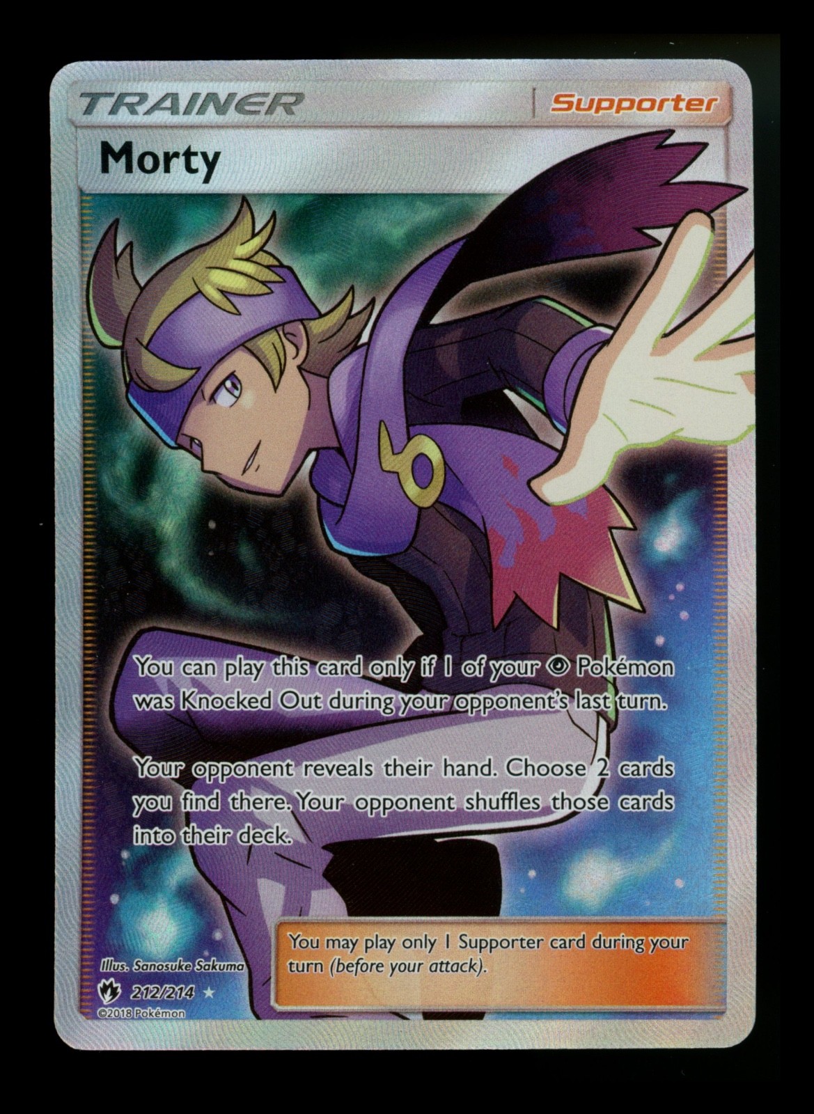 Morty 212/214 Lost Thunder 2018 Full Art Holo Rare Pokémon Card TCG