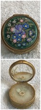 Victorian Bronze-dor&eacute; (Ormolu) Mirrored Compact w/Puff Hand Painted Enamel Iris