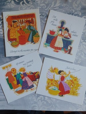 Vintage 70's NIB Busy Housewife Current stationery 4 designs 12 cards w orig box