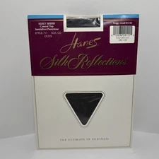 Vtg Hanes Silk Reflections Pantyhose Olive CD 717 Silky Sheer Control Top