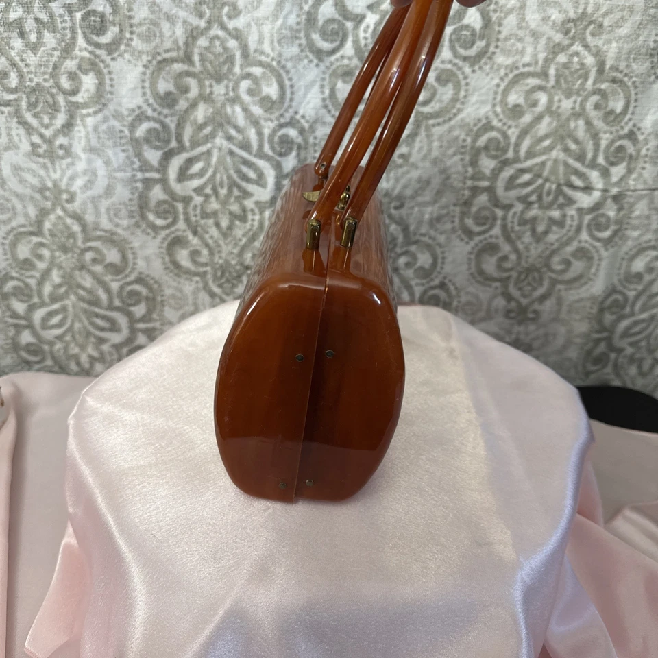 Purse Vintage Lucite Gorgeous Orange Swirl 1950's New Years Party Collectable - Image 3 of 4