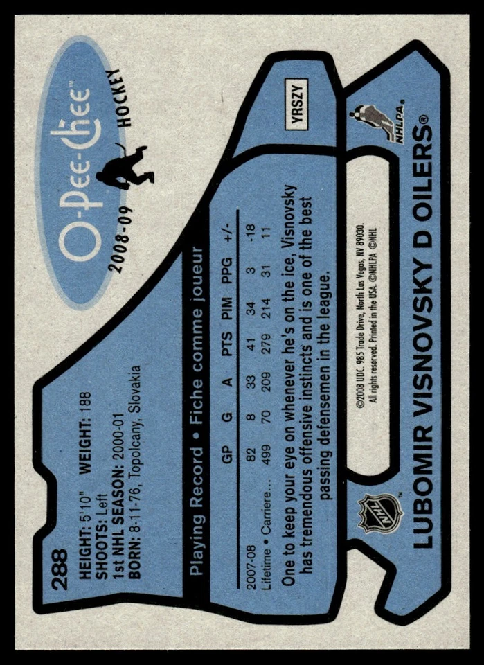 2008-09 O-Pee-Chee 1979-80 Retro Lubomir Visnovsky Edmonton Oilers #288 - Image 2 of 2