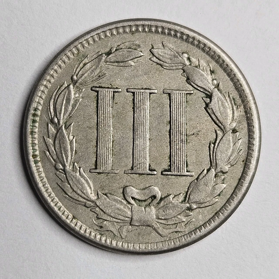 1865 Three Cent Nickel 3CN Trickle About Uncirculated AU Original Civil War - Image 4 of 4