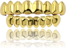 Grillz Gold Grills for Your Teeth Fake Teeth 18K Gold Plated Iced Out 8 Top Teet