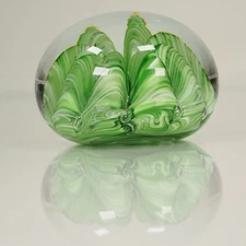 Vintage Large Joe Rice St. Clair Ribbon Crimp Art Glass Paperweight 3.75x2.75"