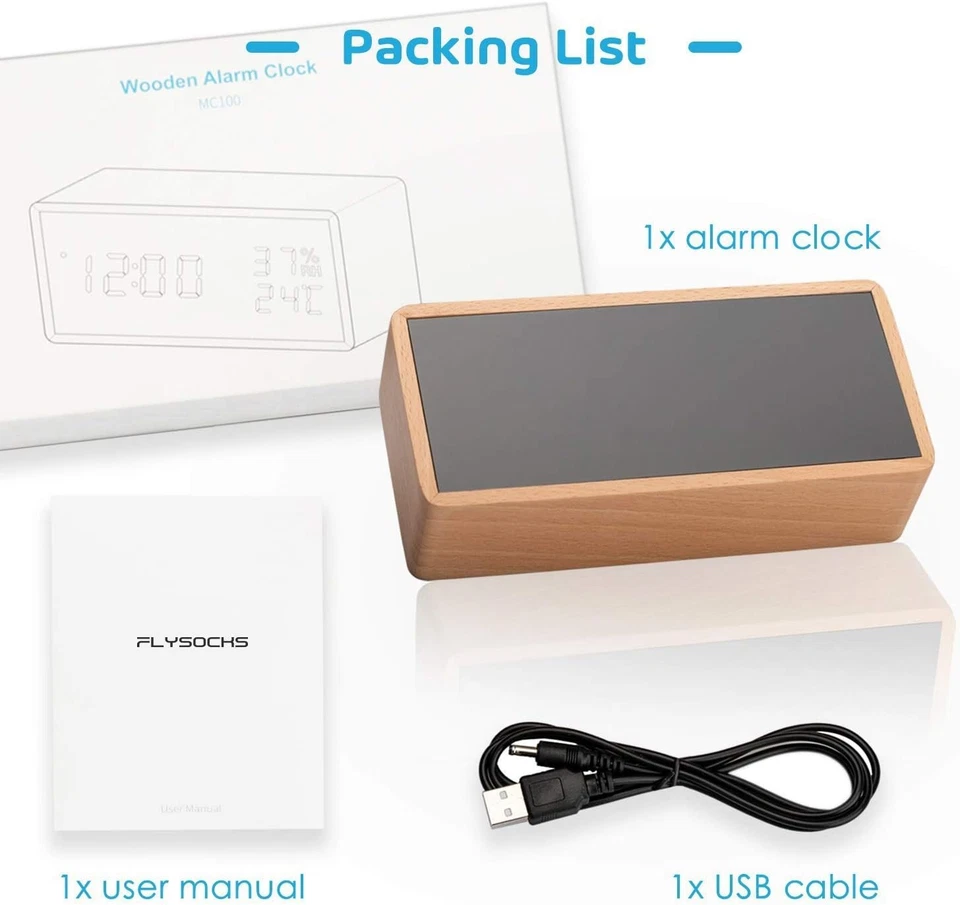 New Alarm Clock Bedside Wooden Digital Alarm Clocks Non Ticking - Image 4 of 4