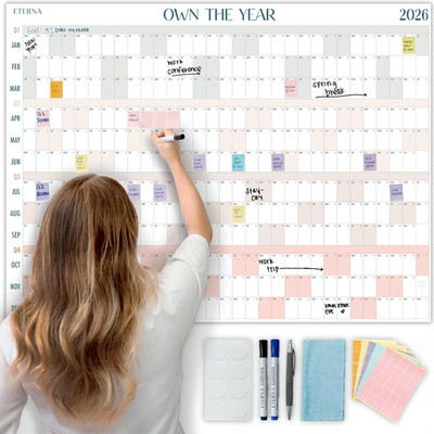 2026 Giant Dry Erase Wall Calendar 4ft x 3ft with Markers Mounting Kit
