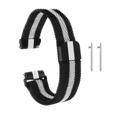 16mm Stainless Steel Mesh Watch Band with Magnetic Buckle, Black and White