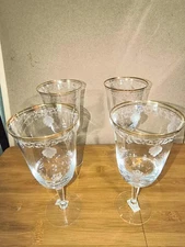 4 Lenox Classic Shell Crystal Glass Iced Tea Beverage Goblets Gold Trim Excellnt