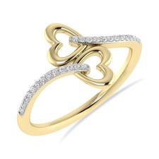 Double Heart Love Ring 0.10 Cttw Natural Diamond Promise Ring in 10K Yellow Gold