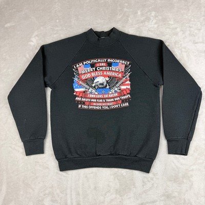 VTG 90s Fruit of the Loom Politically Incorrect Sweatshirt Men M Black Eagle USA