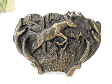 Leaping Buck  Doe Belt Buckle  1007M Brass Stag Deer Great American Buckle Co