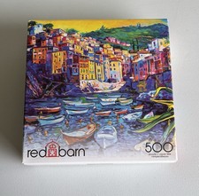 500 PC Jigsaw Puzzle - Boat Seascape Landscape Buildings Red Barn Used