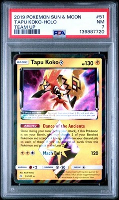 PSA 7 Tapu Koko Holo #51 2019 Pokemon Sun & Moon Team Up 136887720