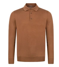 NEW STILE LATINO SUPER FINE MERINO WOOL LONG SLEEVE POLO EU 52 US 42  Caramel