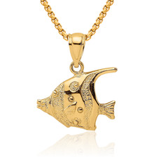 14K Solid Yellow Gold Fish Necklace
