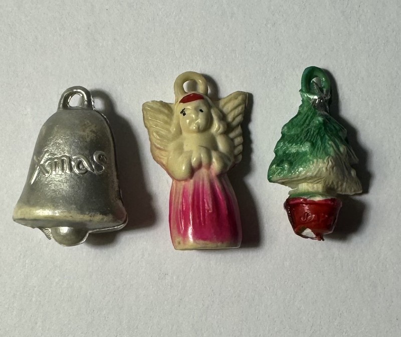 Vintage Miniature 3 Plastic Christmas Charms/Ornaments Japan