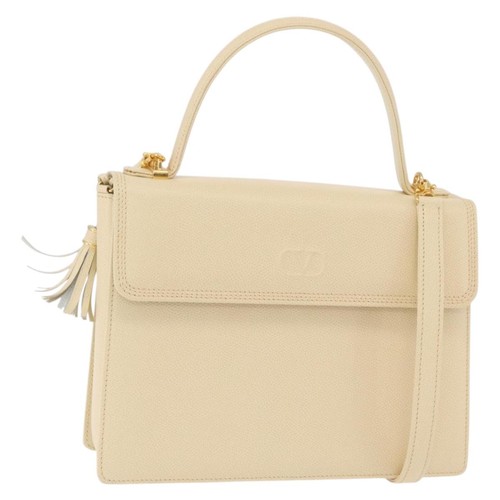 Valentino Shoulder Bag Leather 2way Ivory Gold Tone Auth 207681A