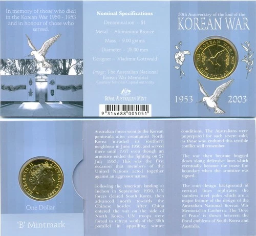 2003 $1 Uncirculated Coin: " Korean War " - " B " Mintmark.