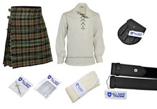 Men Scottish 9 Pcs 8 Yards Kilt Outfit with Sporran Black Watch Weathered Tartan