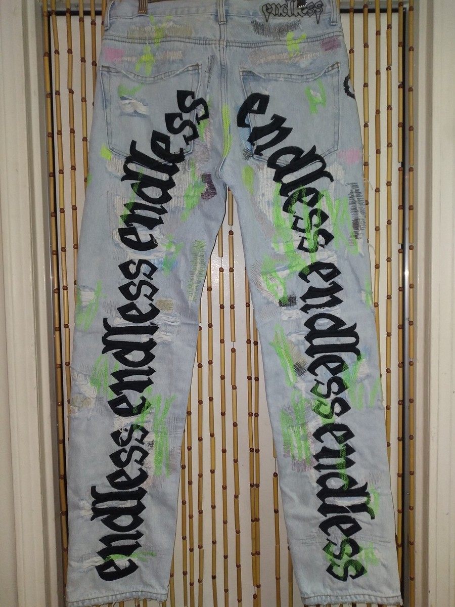 RARE Vlone X Endless Denim Distressed Embroidered 1st Issue RARE Vlone X Endless Denim Distressed Embroidered 1st Issue