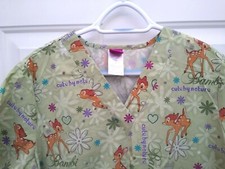 Bambi Cute By Nature Wonderful World of Disney Scrub Top Green Small