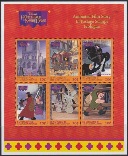F-EX54009 ST VINCENT & GRENADINES MNH 2 HUNCHBACK NOTRE DAME DISNEY CARTOON - 第 1/2 張圖片