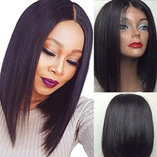 Short Bob Synthetic Lace Front Wigs Heat Resistant Straight Hair Natural Black