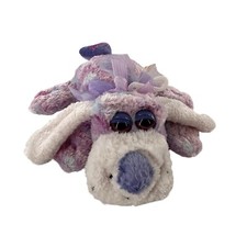Purple White DanDee Collectors Choice Plush Dog 10" Stuffed Animal Heart Ribbon