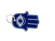 Keychain keyring embroidered patch khamsa evil eye blue fatima hand fathma