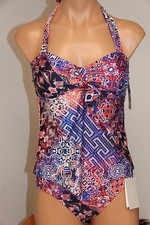 NWT Kenneth Cole Reaction Swimsuit Tankini 2pc Set Sz M Halter SRF CRL