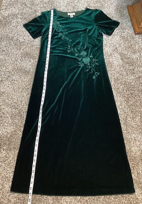 Talbots Velvet Dress women Maxi Petites Green Embroidered 90s Y2K Holiday  Floral | eBay