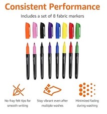 Amazon Basics Fabric Markers – 8 Assorted Colors Pack for Writing & Drawing