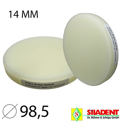 Dental Lab Milling CAD CAM PMMA block 98.5 mm Siladent Biostar open system 14 mm