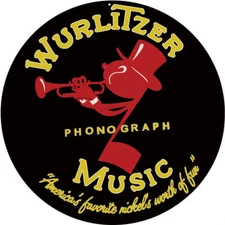 Wurlitzer Music Phonograph Nostalgic Reproduction Sign 14 Round