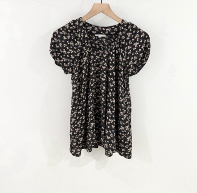 Etam Puff Sleeve Floral Blouse Black Size 12
