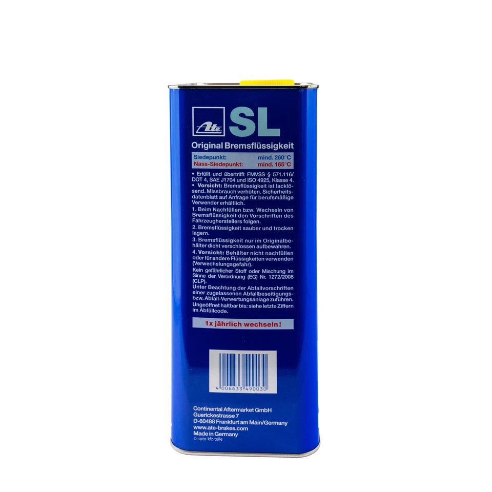 ATE Original Bremsflüssigkeit DOT4 SL Brake Fluid DOT 4 5 Liter 03.9901-5803.2 - Bild 4 von 4