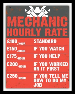 Car Motor Mechanic Hourly Rate Garage Price List Workshop Metal Plaque Sign 1078 Ebay