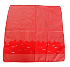 Vintage Red  Cream Sea Birds Pattern Square Polyester Scarf Made in Italy