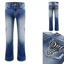Victorious Men's Casual Bootcut Fit Cross Embroidery Denim Jeans DL1504